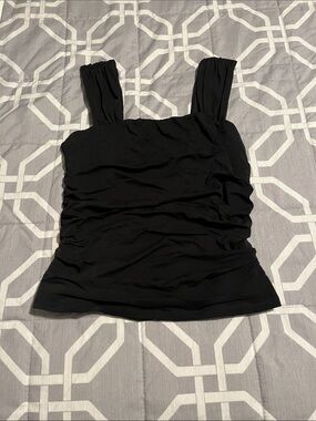 ReoRia Black Ruched Square-Neck Tank Top